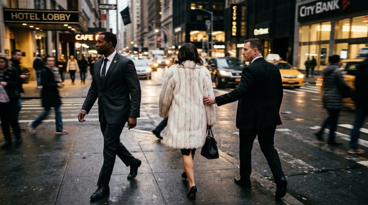 Executive protection walking formation in New York City